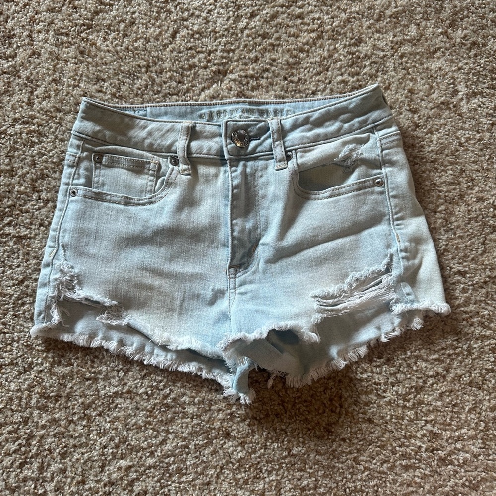 American Eagle Outfitters Blue Jean Shorts Distressed High-Waisted